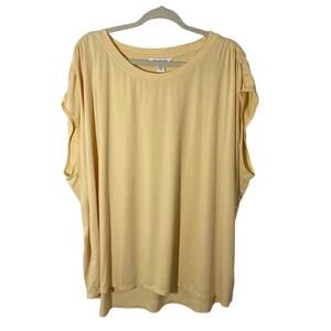 Athleta yellow Getaway Tee shirred shoulders size 3X Athleisure soft loungewear